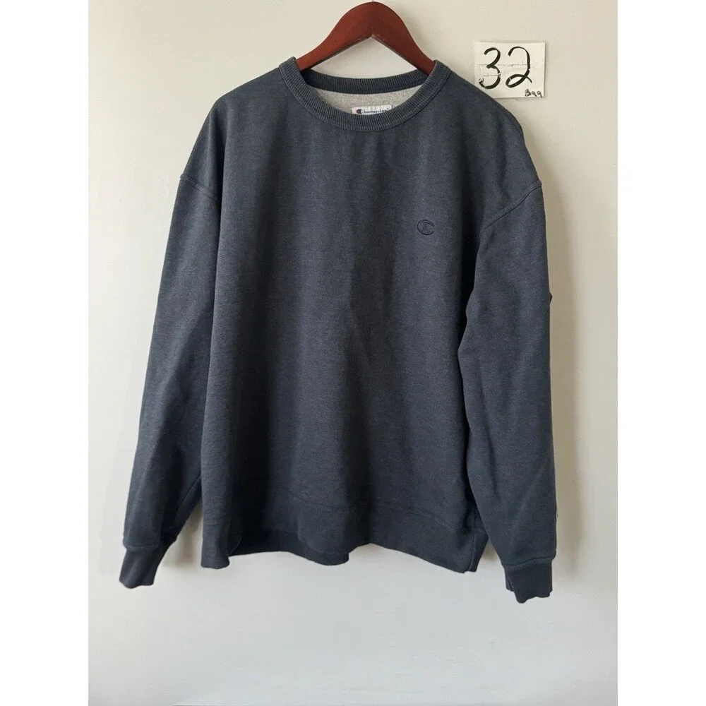 Champion Crewneck Sweatshirt Mens XXL 2XL Gray Embroidered Logo Pullover